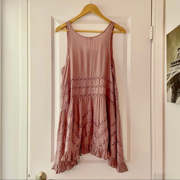 FREE PEOPLE Dress | Slip Voile Trapeze | Mauve | Lace cut out | Size XS, S, M - Picture 5 of 11